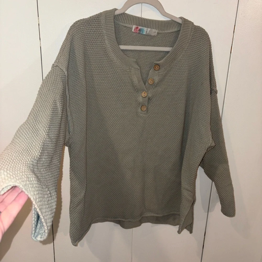 Free People Beach Sweater Women’s XL Hailee Waffle Henley Neckline